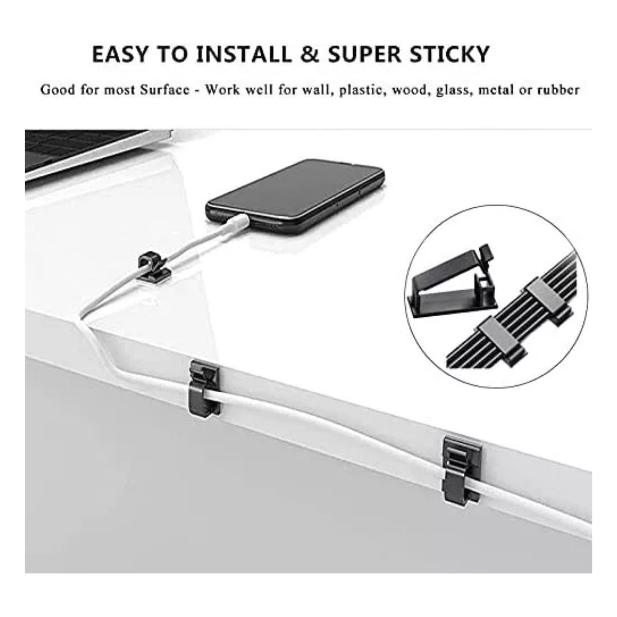 152 Kit Multifunción Organizador Cables Adhesivo Antinudos Negro