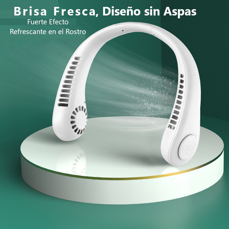 Ventilador para Cuello, portátil personal, USB, Recargable, de 3 Velocidades, silencioso y manos libres. Color Blanco.