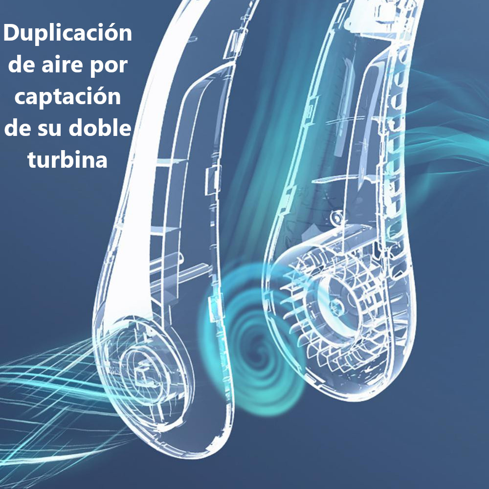Ventilador para Cuello, portátil personal, USB, Recargable, de 3 Velocidades, silencioso y manos libres. Color Blanco.