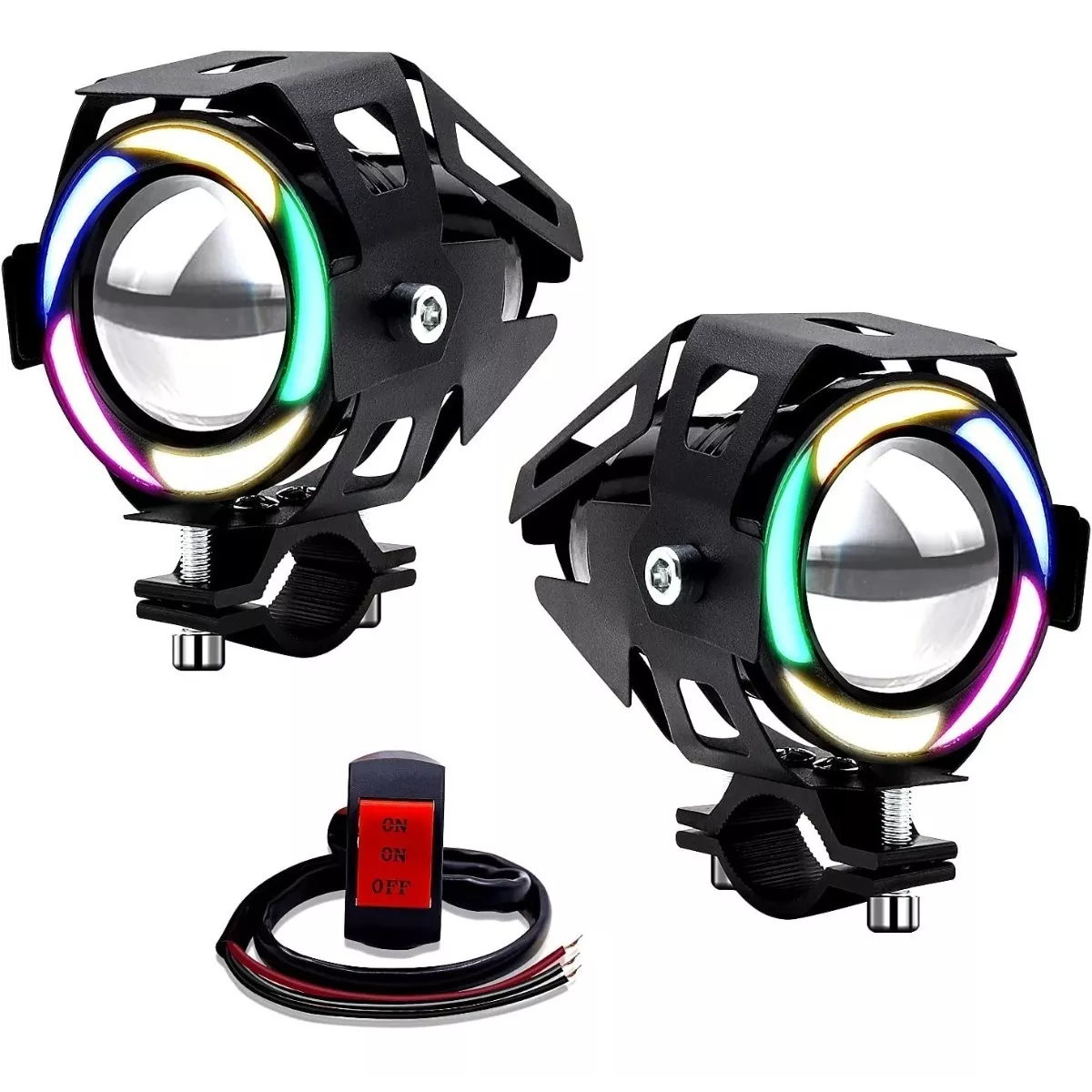 Set 2pcs Motocicleta Colorida Led Faro Ángel Diablo Ojo Brillant