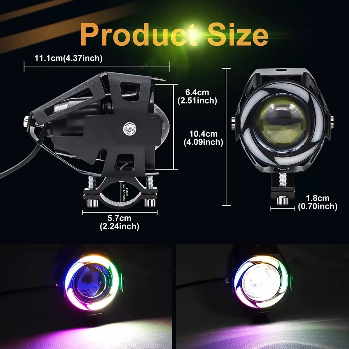 Set 2pcs Motocicleta Colorida Led Faro Ángel Diablo Ojo Brillant