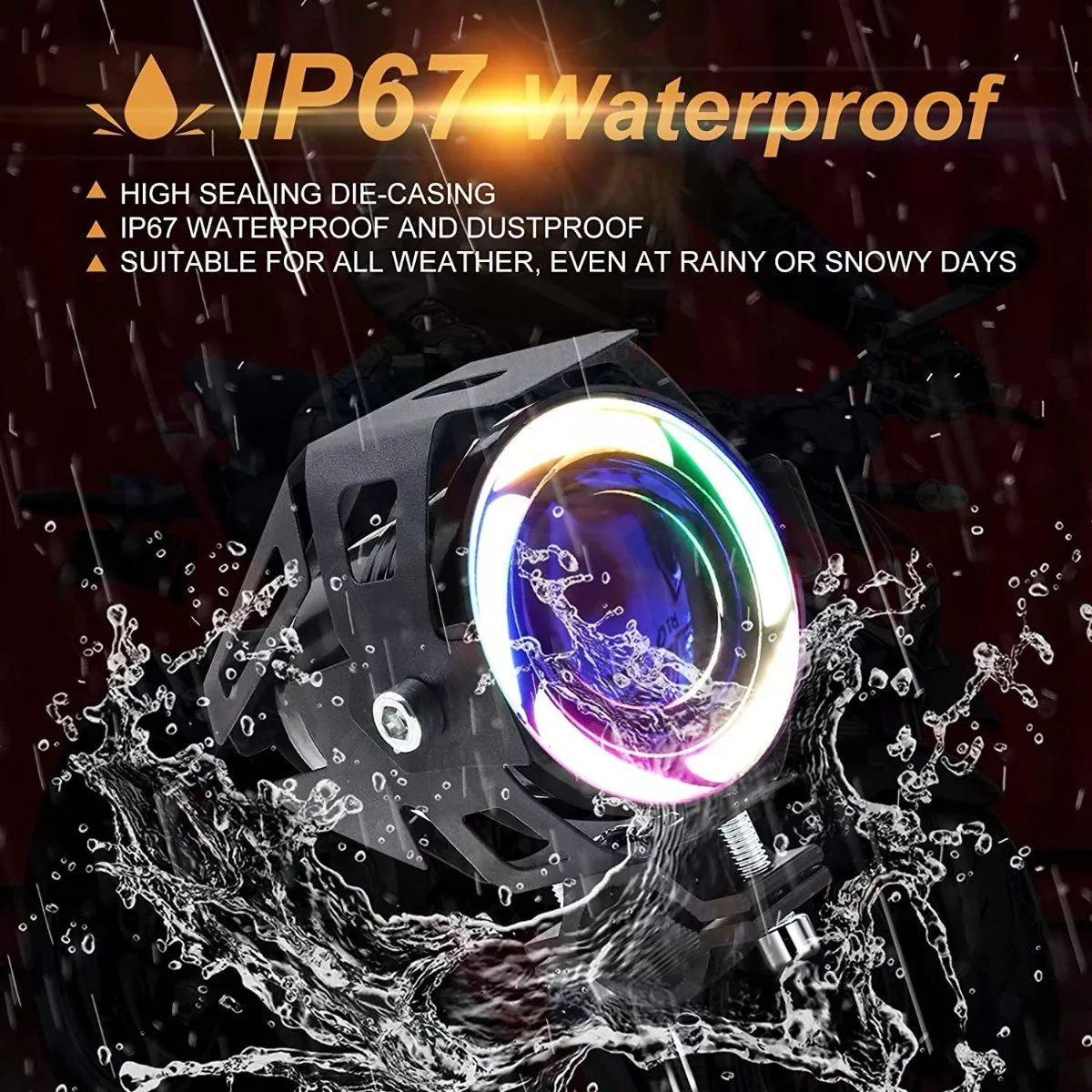 Set 2pcs Motocicleta Colorida Led Faro Ángel Diablo Ojo Brillant