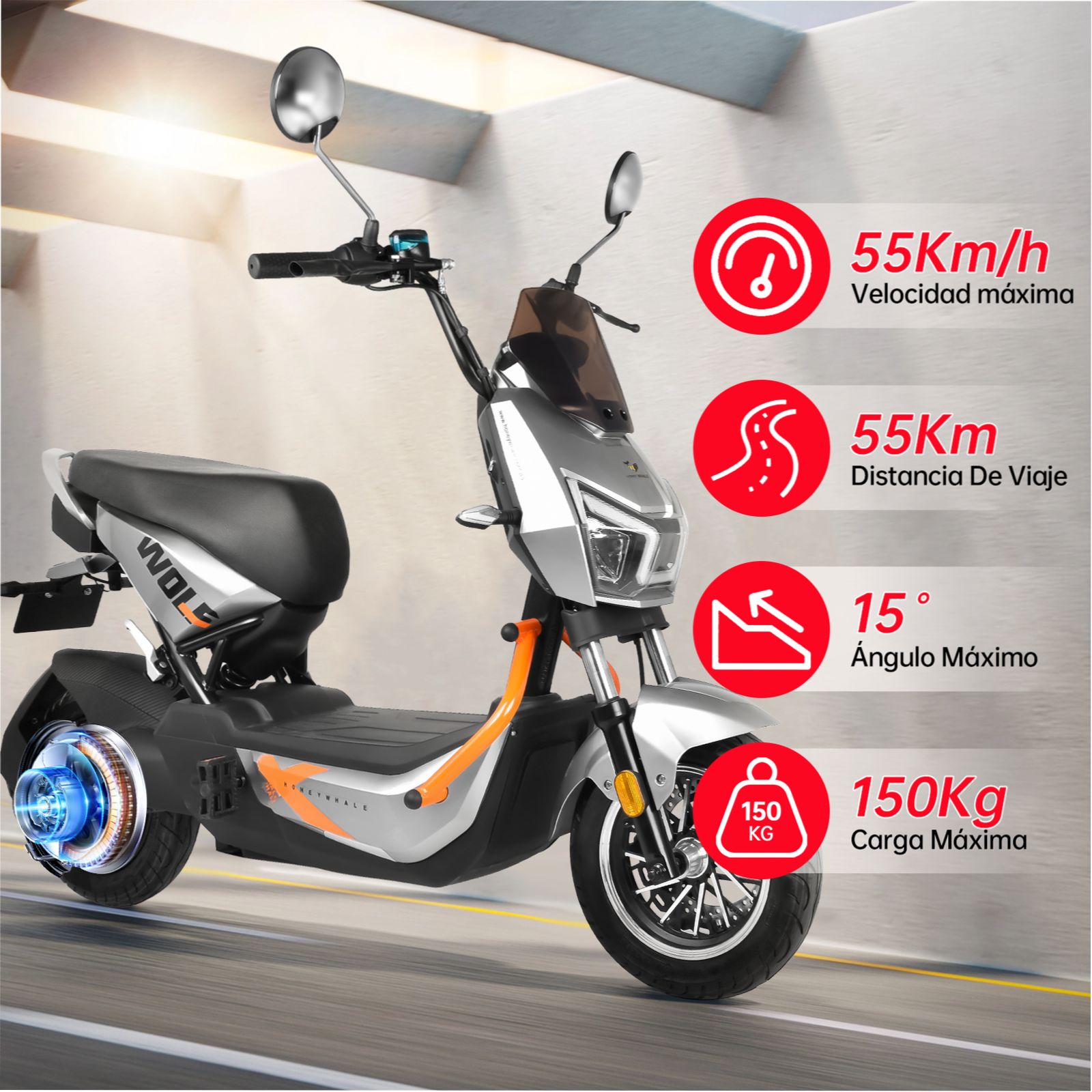 Motobici eléctrica Honey Whale ZL Gris/Naranja.