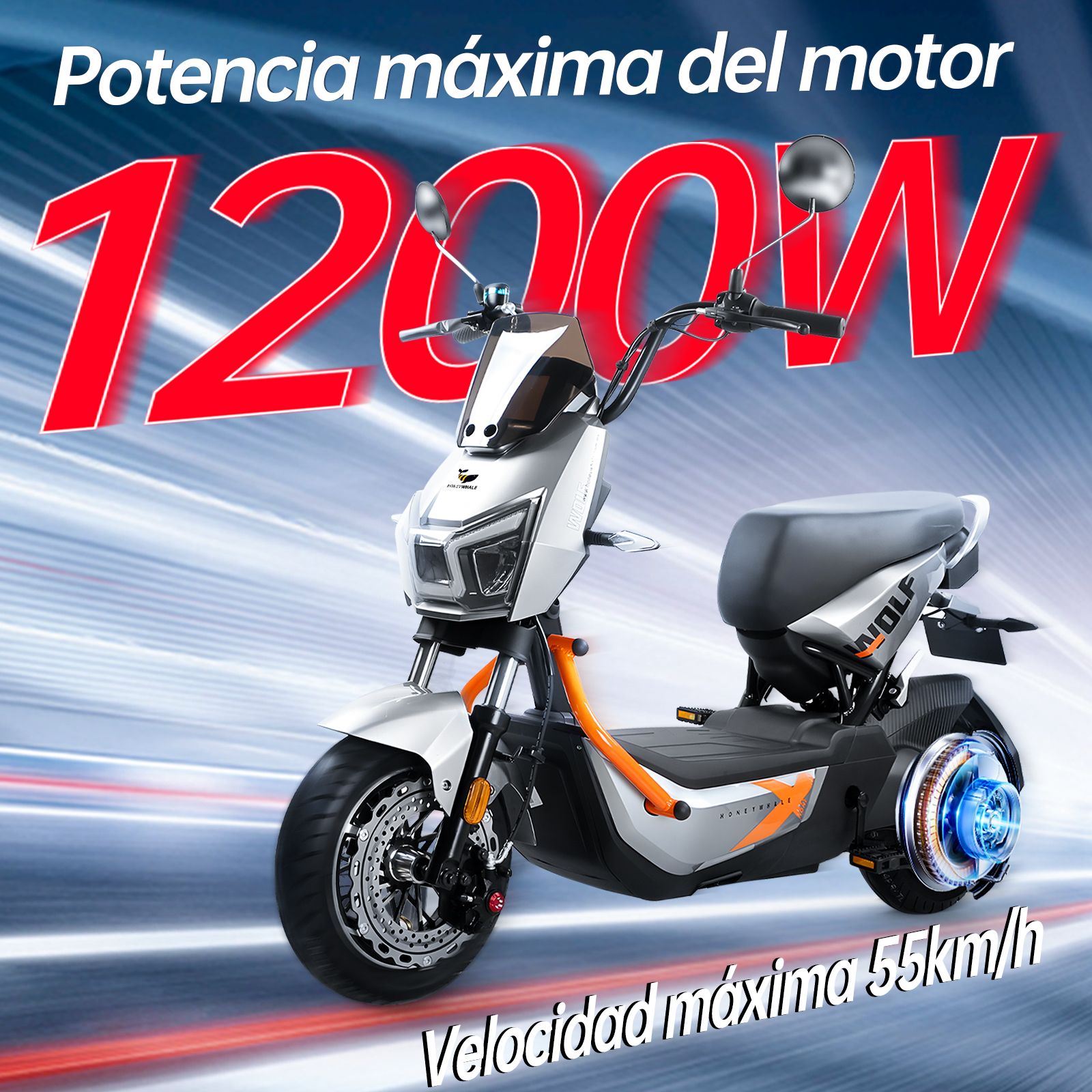 Motobici eléctrica Honey Whale ZL Gris/Naranja.