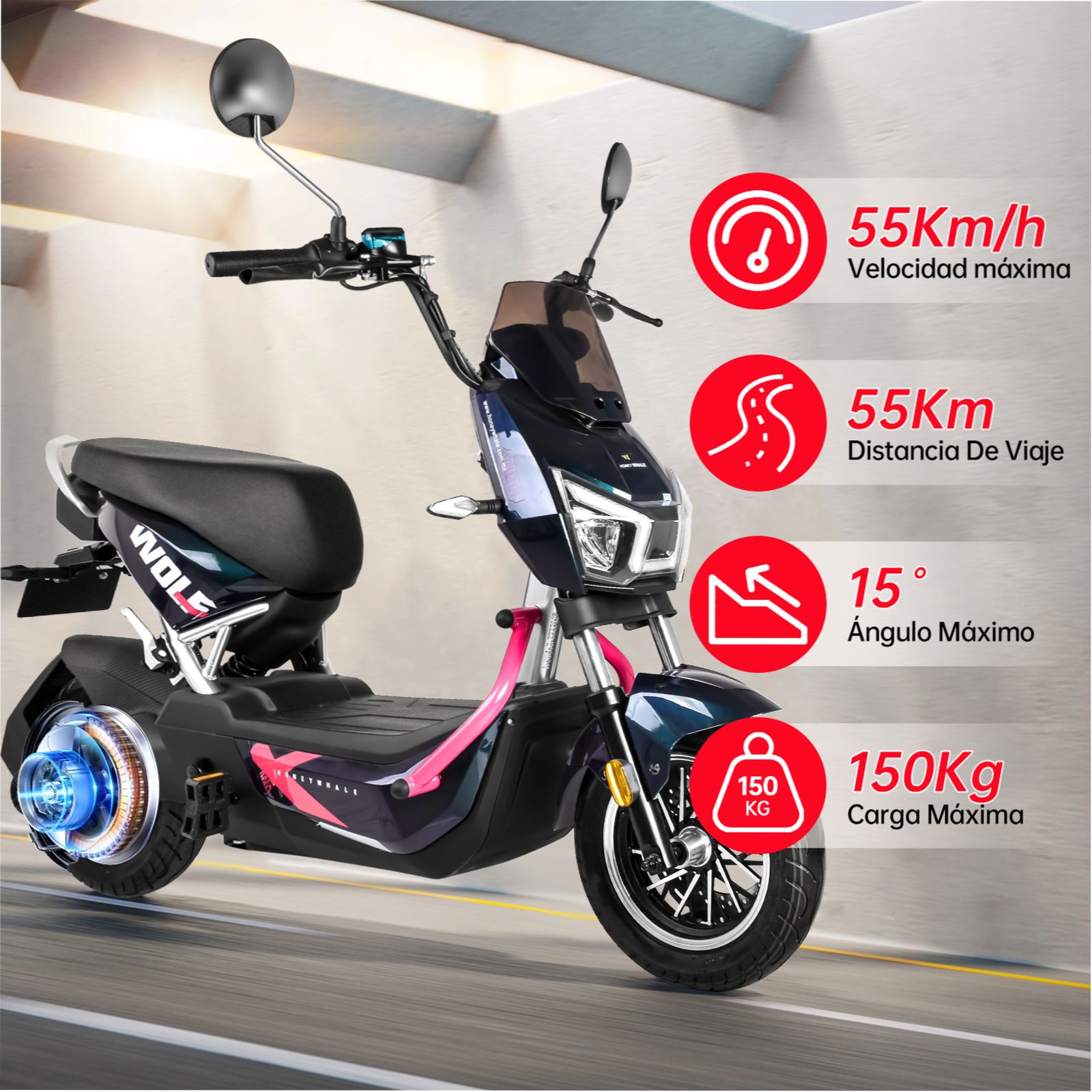 Motobici eléctrica Honey Whale ZL Negro/Rosa