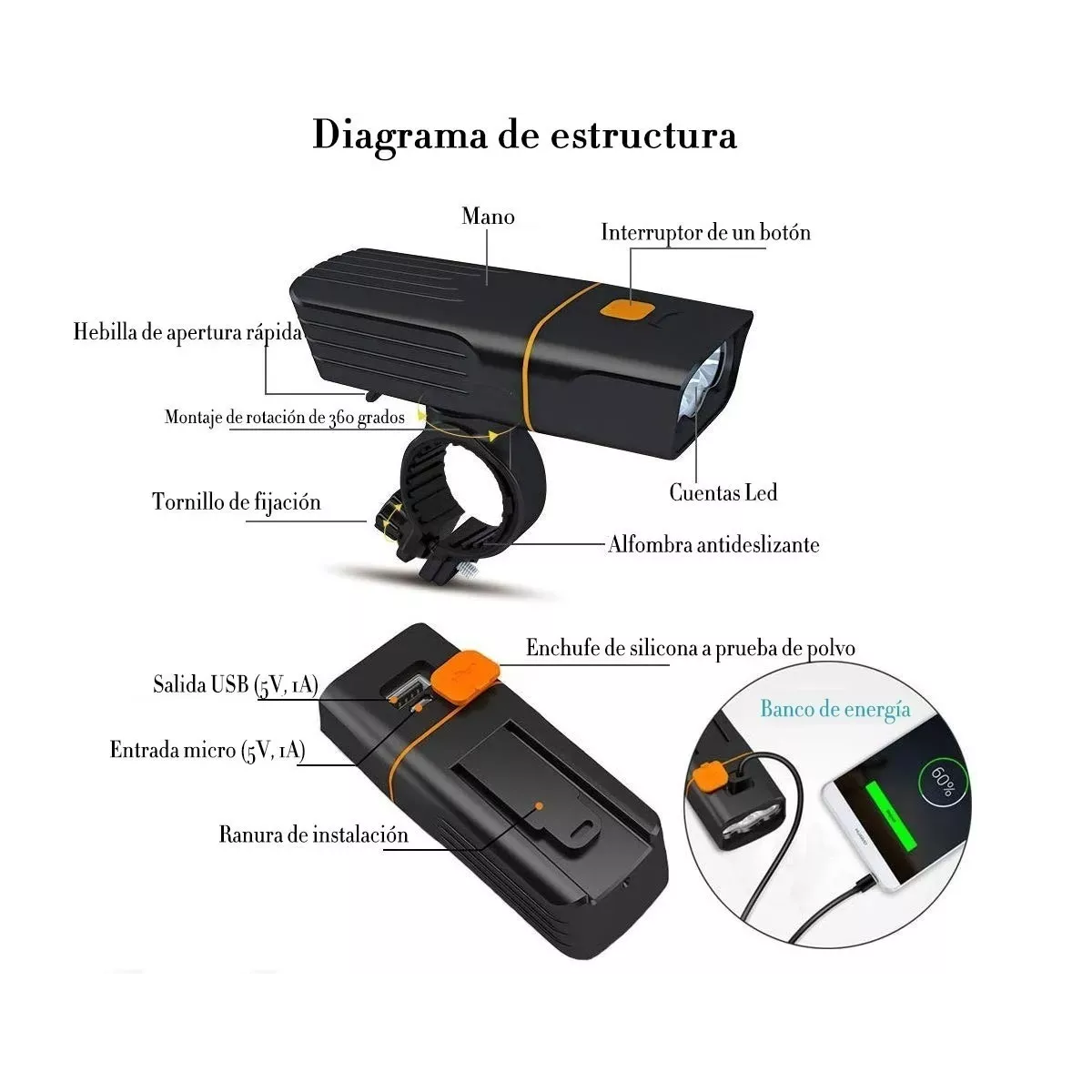 Lámpara Led L2 Recargable 1000 Lm Impermeable Para Bicicleta