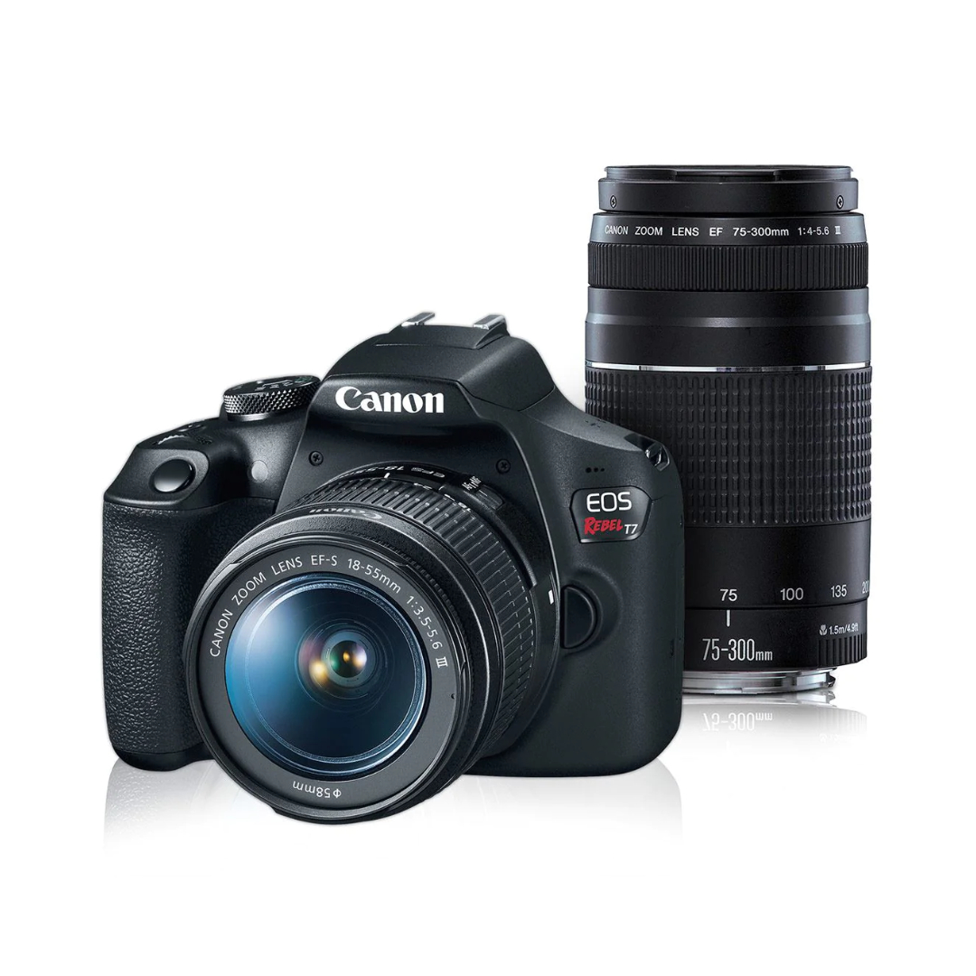 Kit Camara Canon EOS Rebel T7 EF-S 18-55mm + EF 75-300mm + Maleta 200ES+ Tarjeta de memoria 16GB