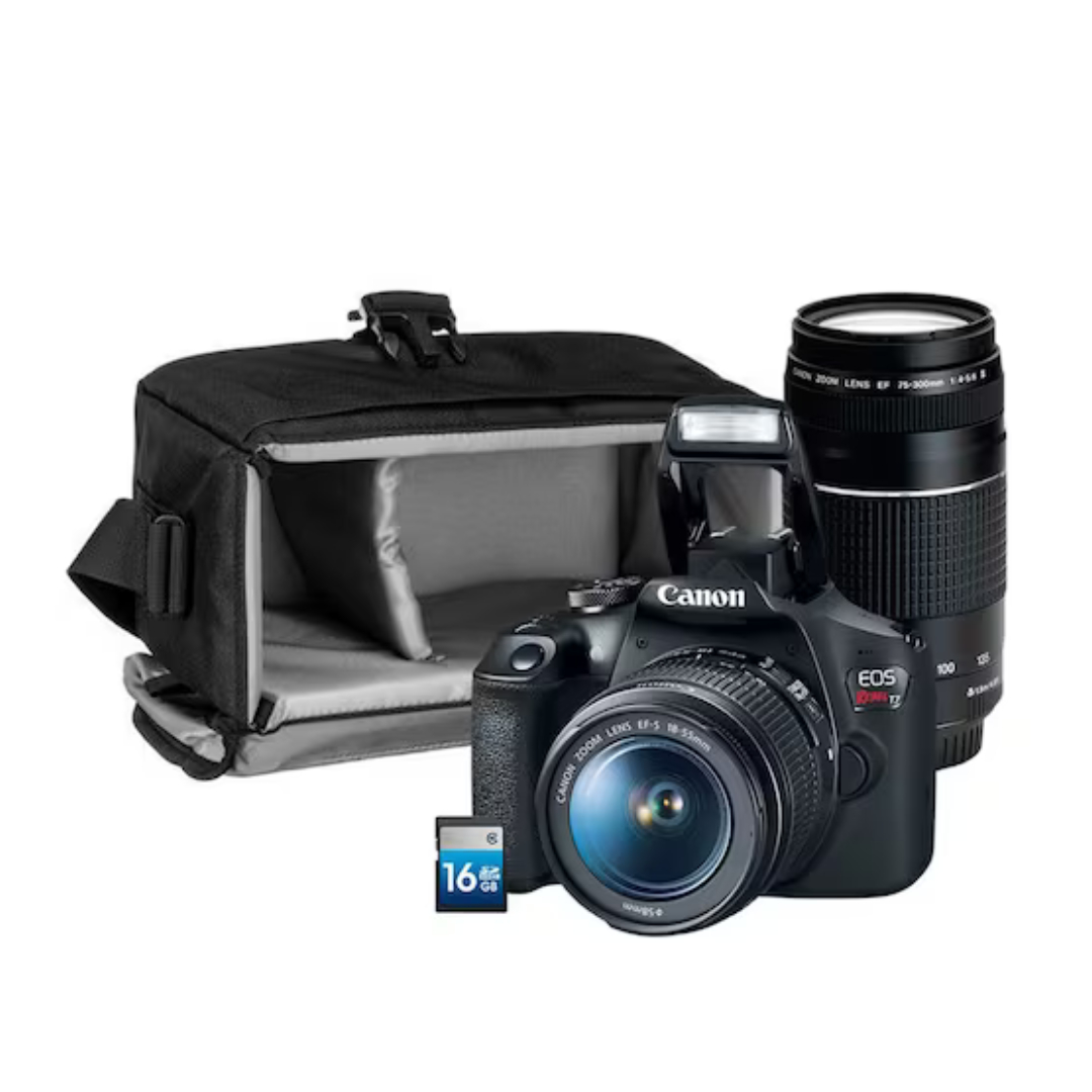 Kit Camara Canon EOS Rebel T7 EF-S 18-55mm + EF 75-300mm + Maleta 200ES+ Tarjeta de memoria 16GB