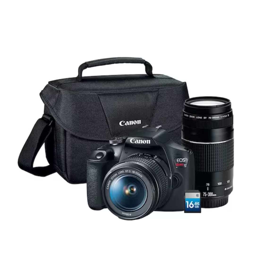 Kit Camara Canon EOS Rebel T7 EF-S 18-55mm + EF 75-300mm + Maleta 200ES+ Tarjeta de memoria 16GB