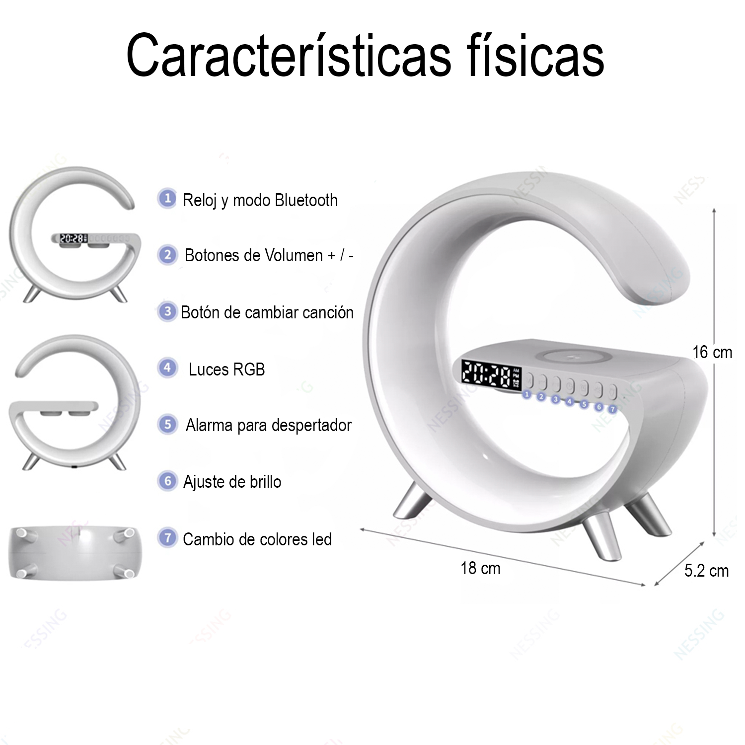 Lampara Rgb Con Cargador Inalámbrico Carga Rápida Bocina Bluetooth iPhone Samsung
