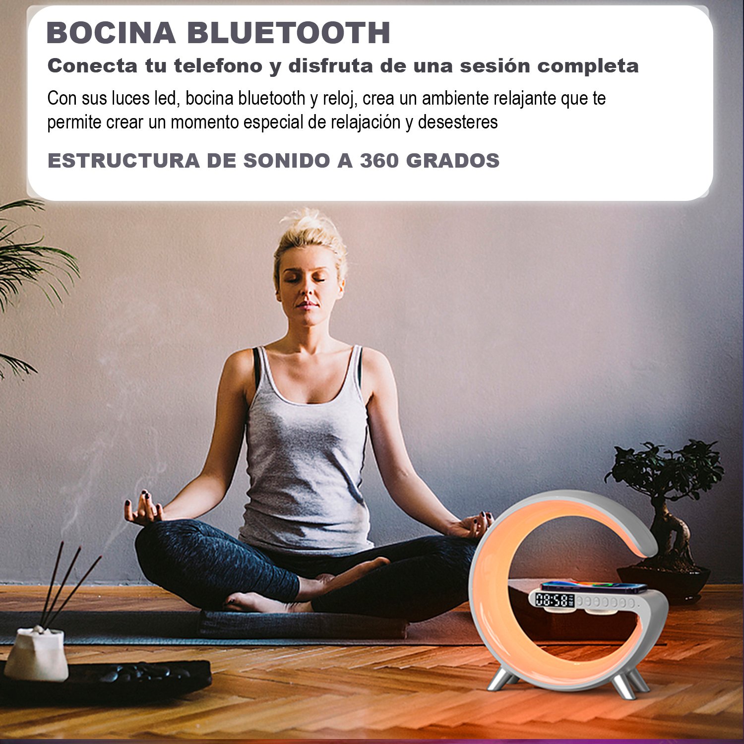 Lampara Rgb Con Cargador Inalámbrico Carga Rápida Bocina Bluetooth iPhone Samsung