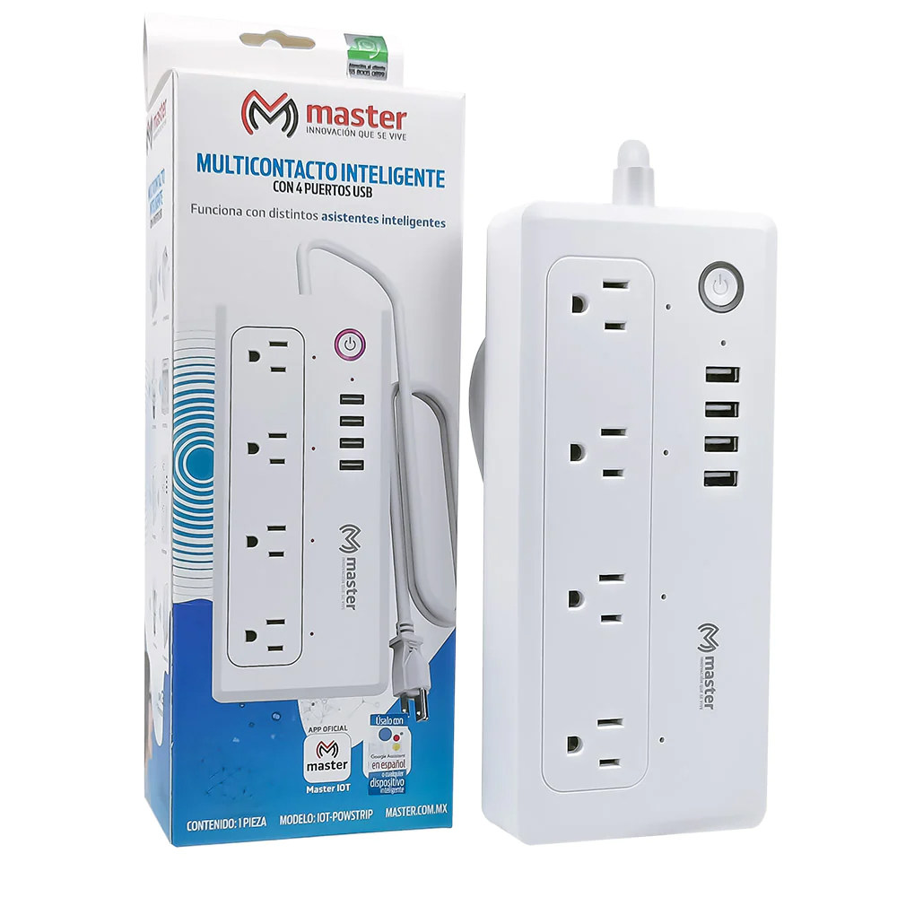 Barra Multicontactos Inteligente Compatible con Alexa y Google Home con 4 Terminales y 4 Puertos USB Master  IOT-POWSTRIP