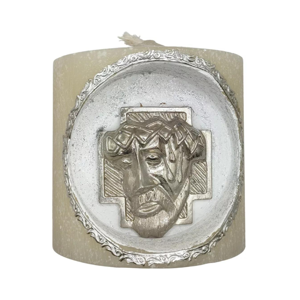 Cirio O Veladora Jesús Decorado Plateado