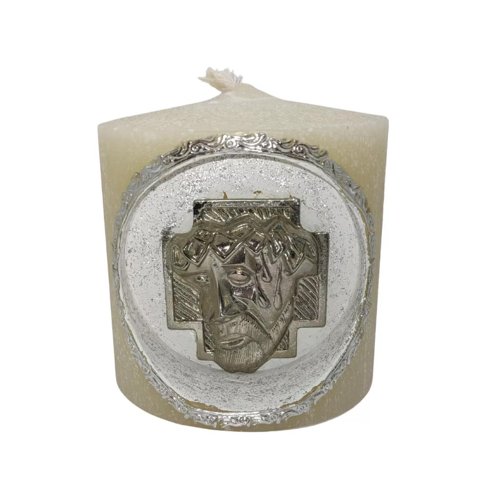 Cirio O Veladora Jesús Decorado Plateado