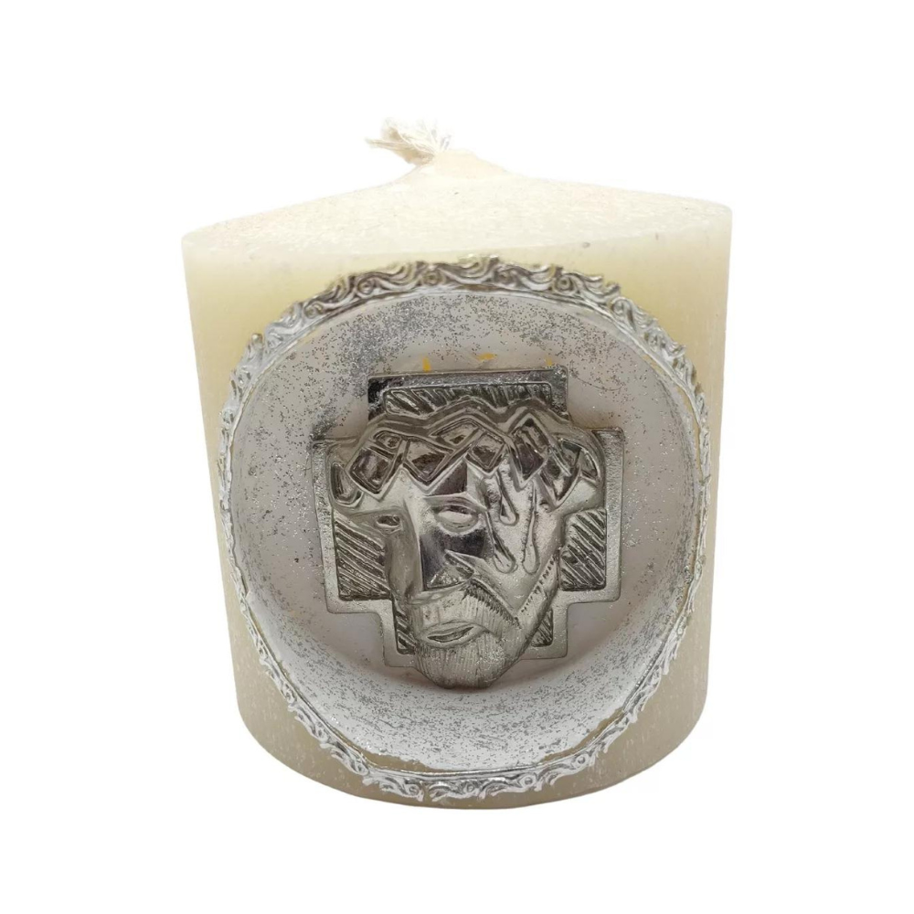 Cirio O Veladora Jesús Decorado Plateado