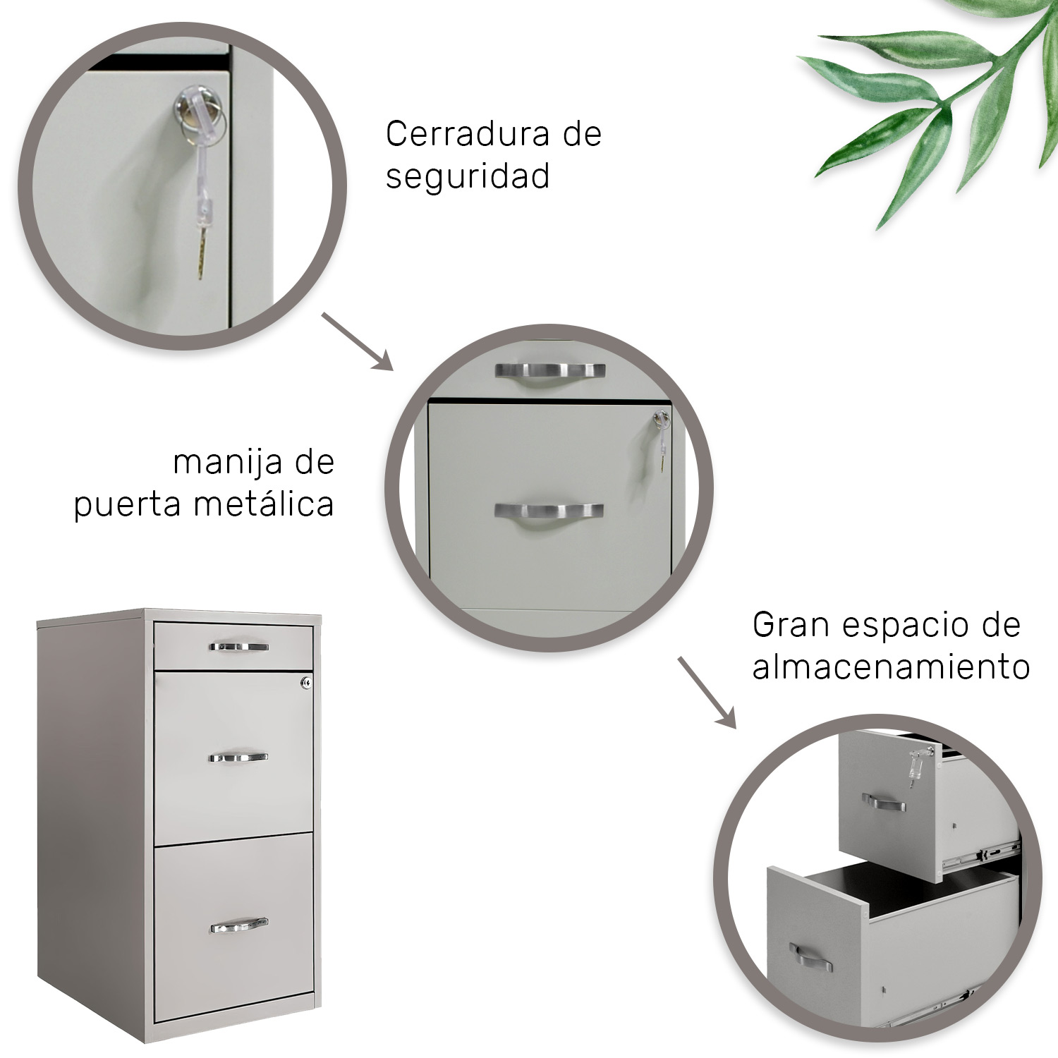 Archivero Metalico 2 Gabinetes + 1 Cajon Oficina Papelero Gris