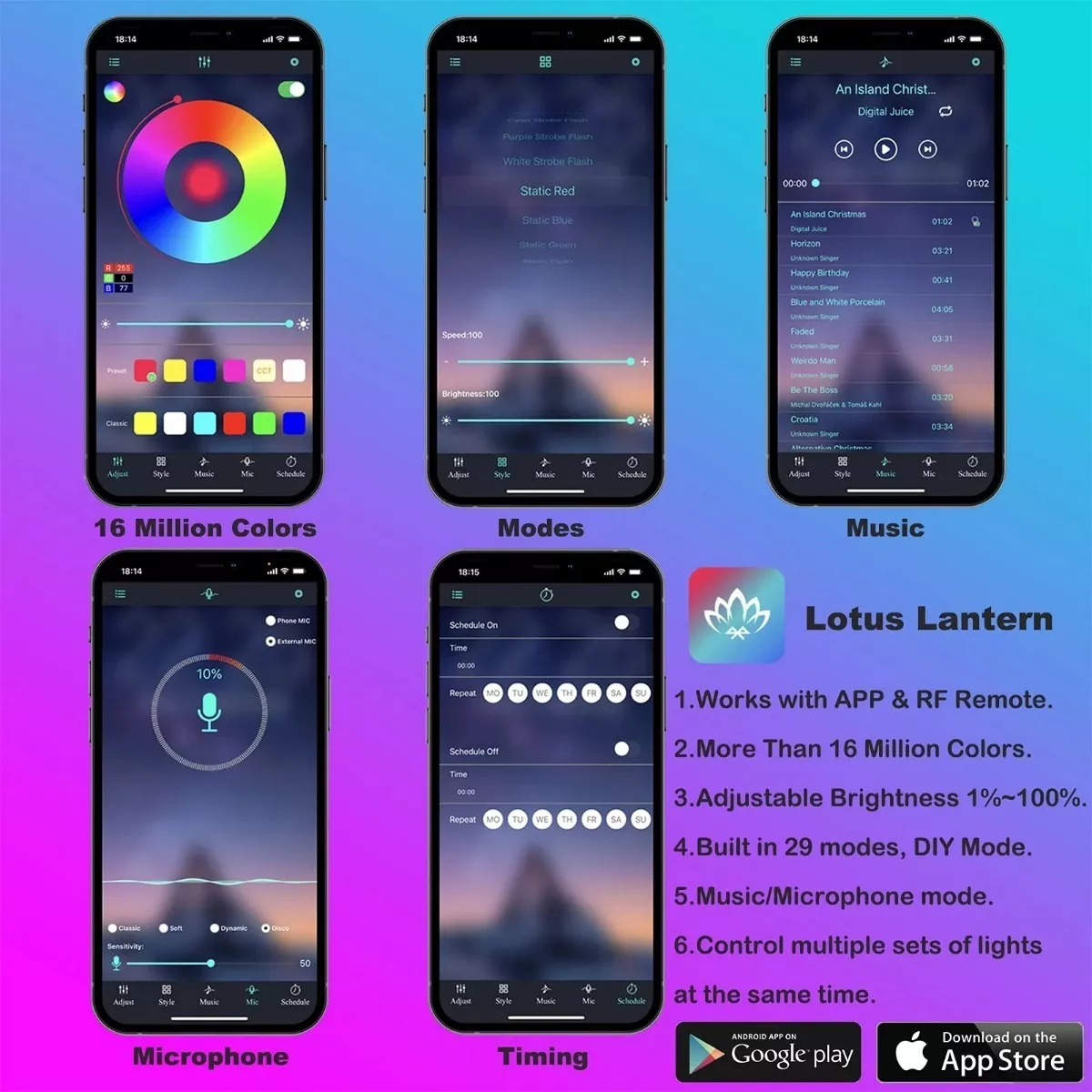 Kit Tiras De Fibra Óptica Light 6 En 1 Rgb Interior Auto