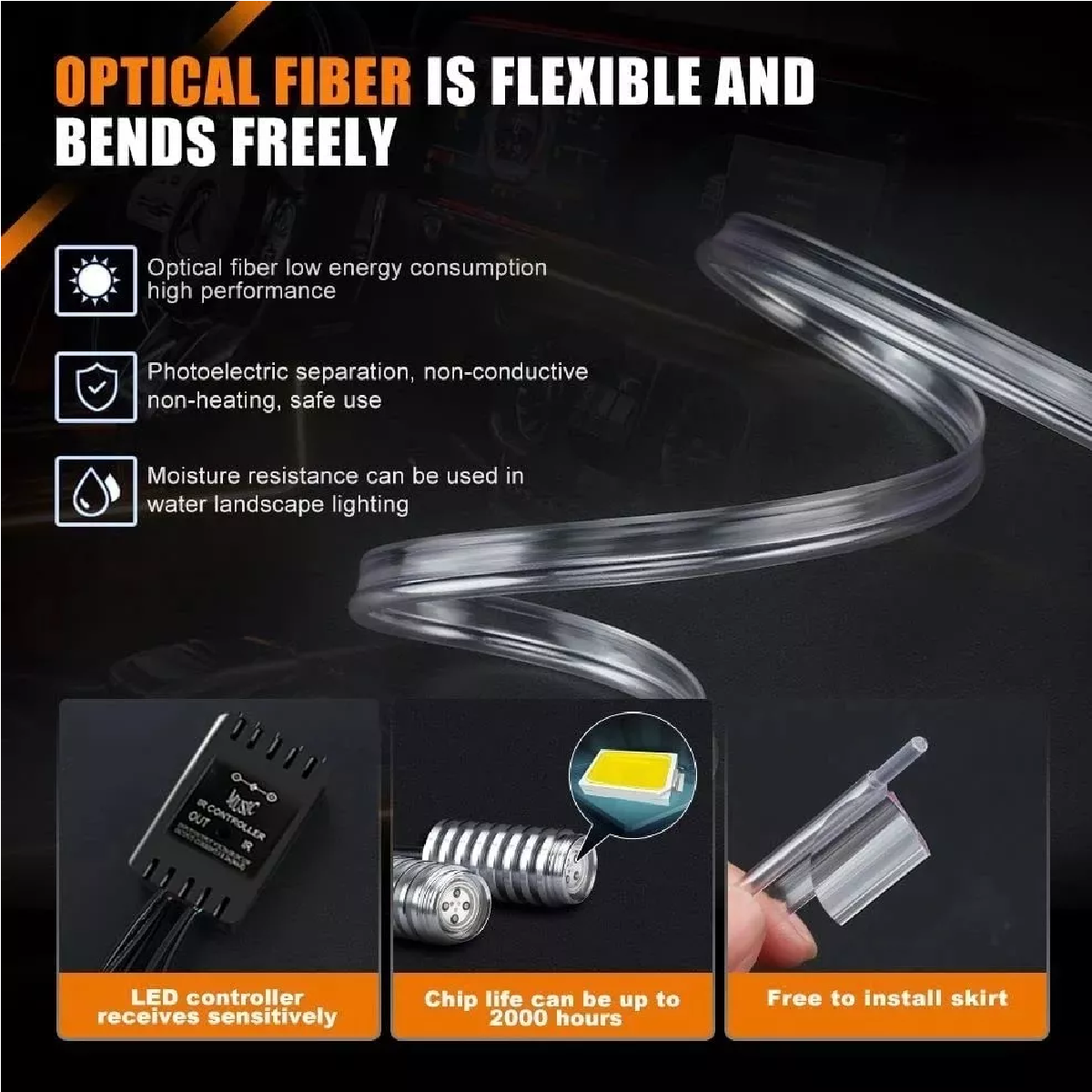 Kit Tiras De Fibra Óptica Light 6 En 1 Rgb Interior Auto