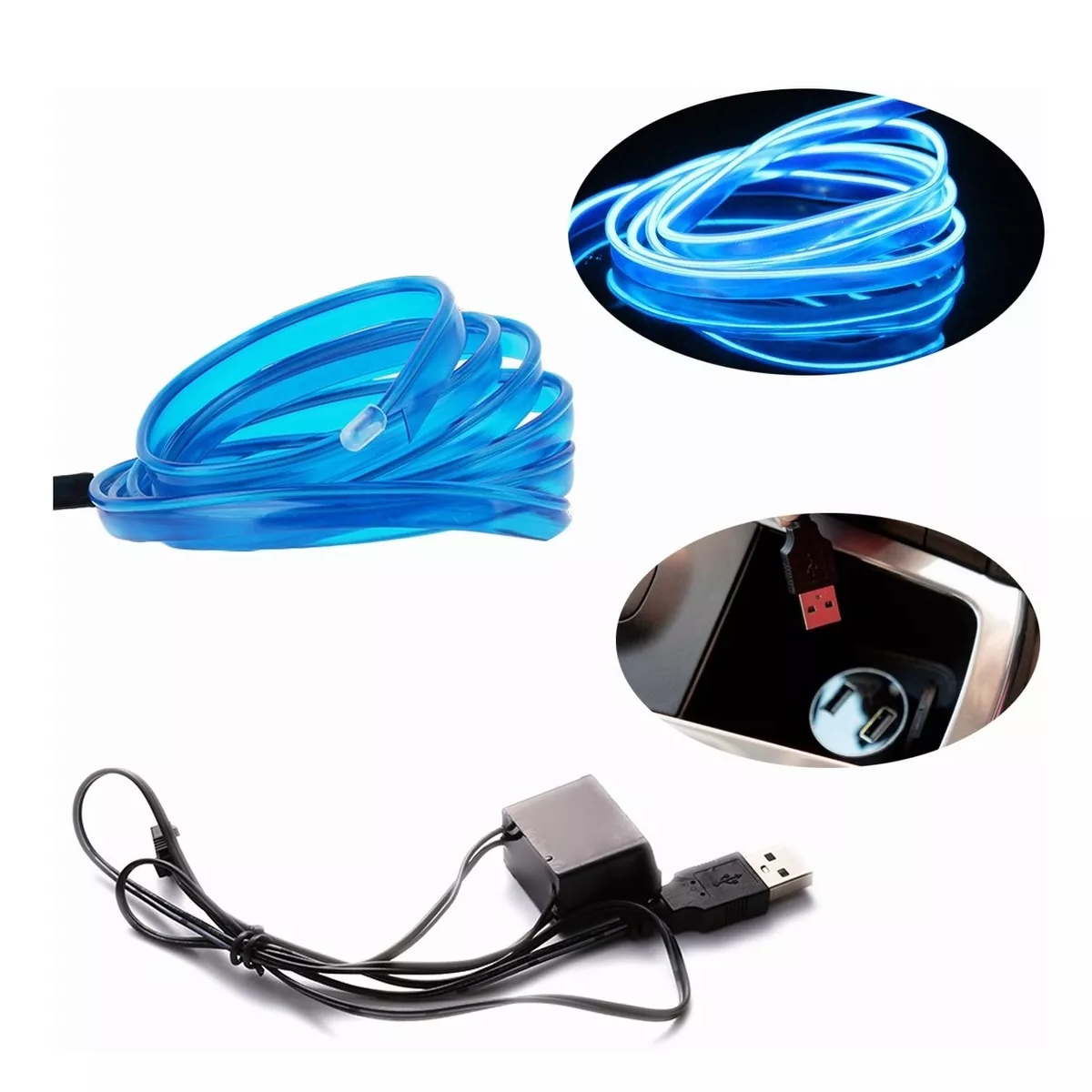 Hilo 3m Luminoso Luz Neon Dj Cable Auto Led Tira Azul