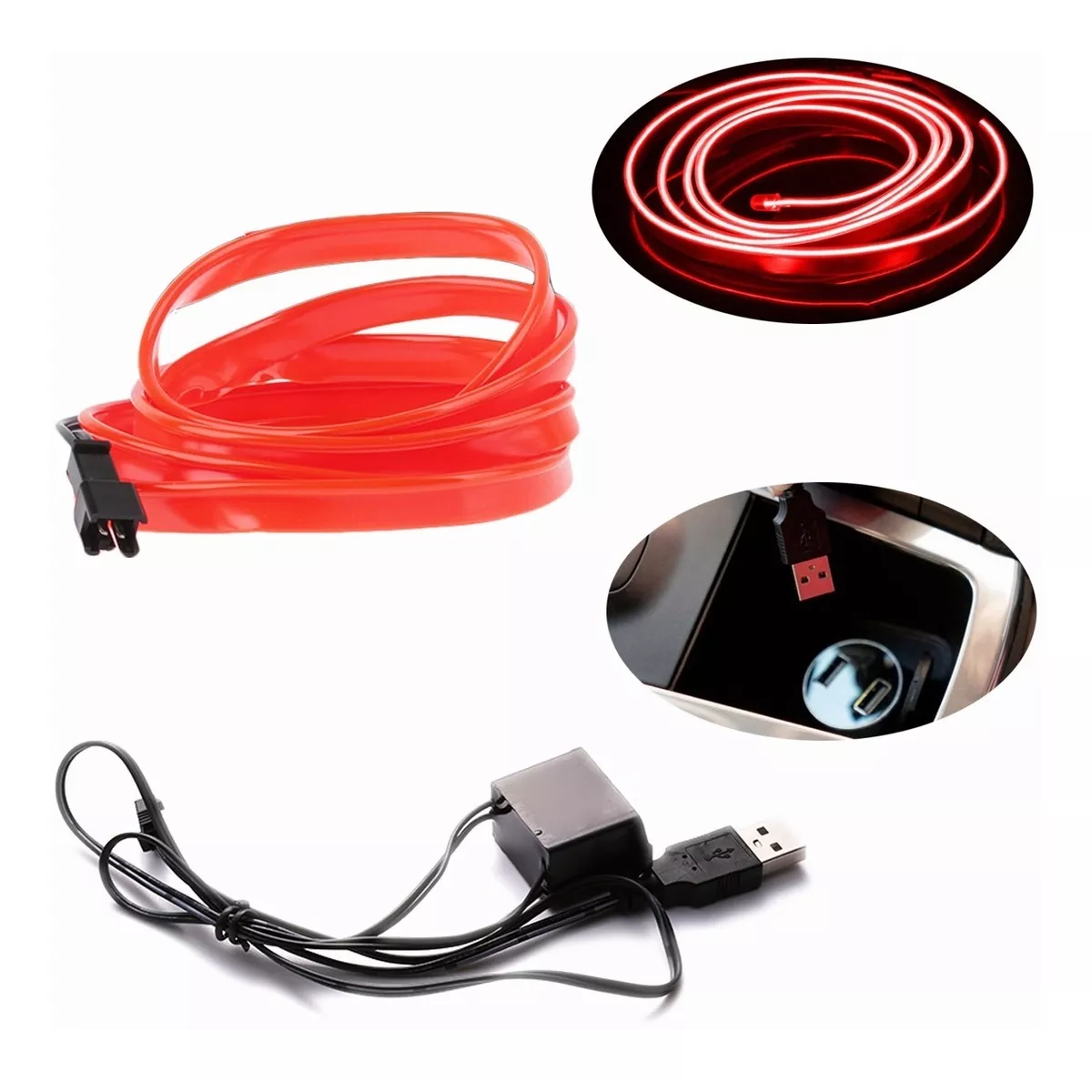 Hilo 3m Luminoso Luz Neon Dj Cable Auto Led Tira Rojo