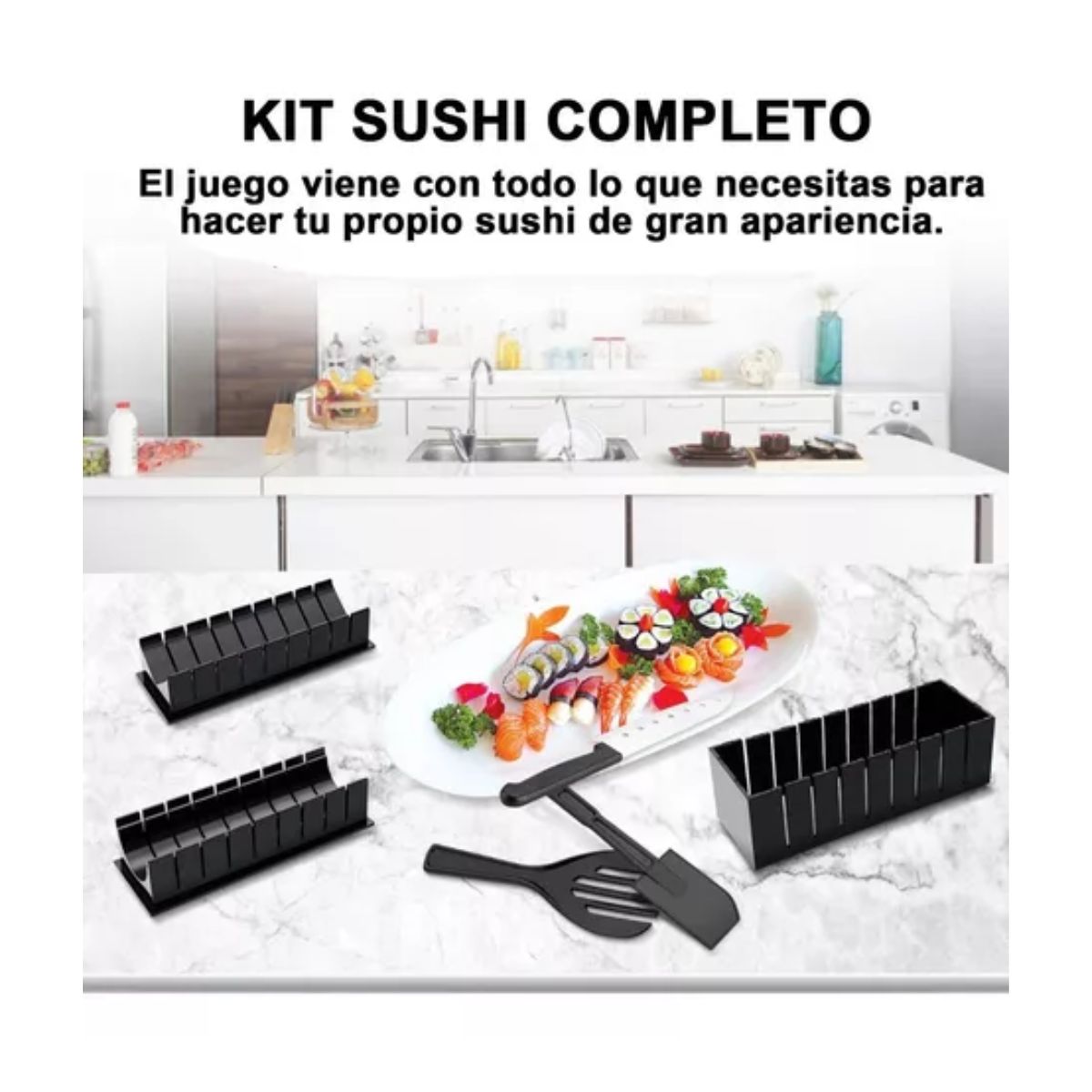 Herramienta De Sushi, Molde Para Hacer Sushi Rollos 11 Pzs Negro