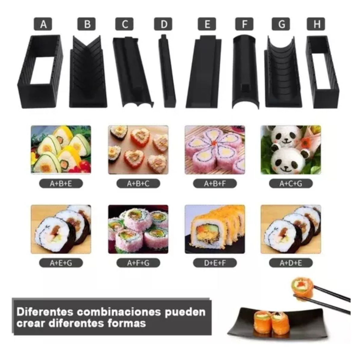 Herramienta De Sushi, Molde Para Hacer Sushi Rollos 11 Pzs Negro