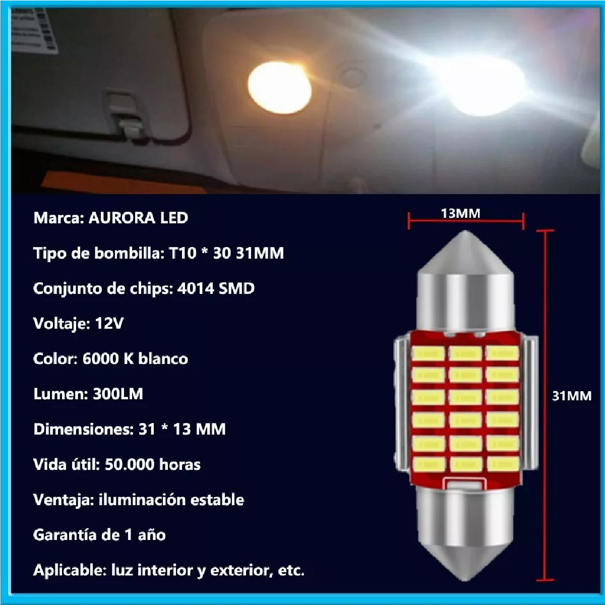 Set 10pzs Luz Led Interior Auto  C5w 31mm Blanco