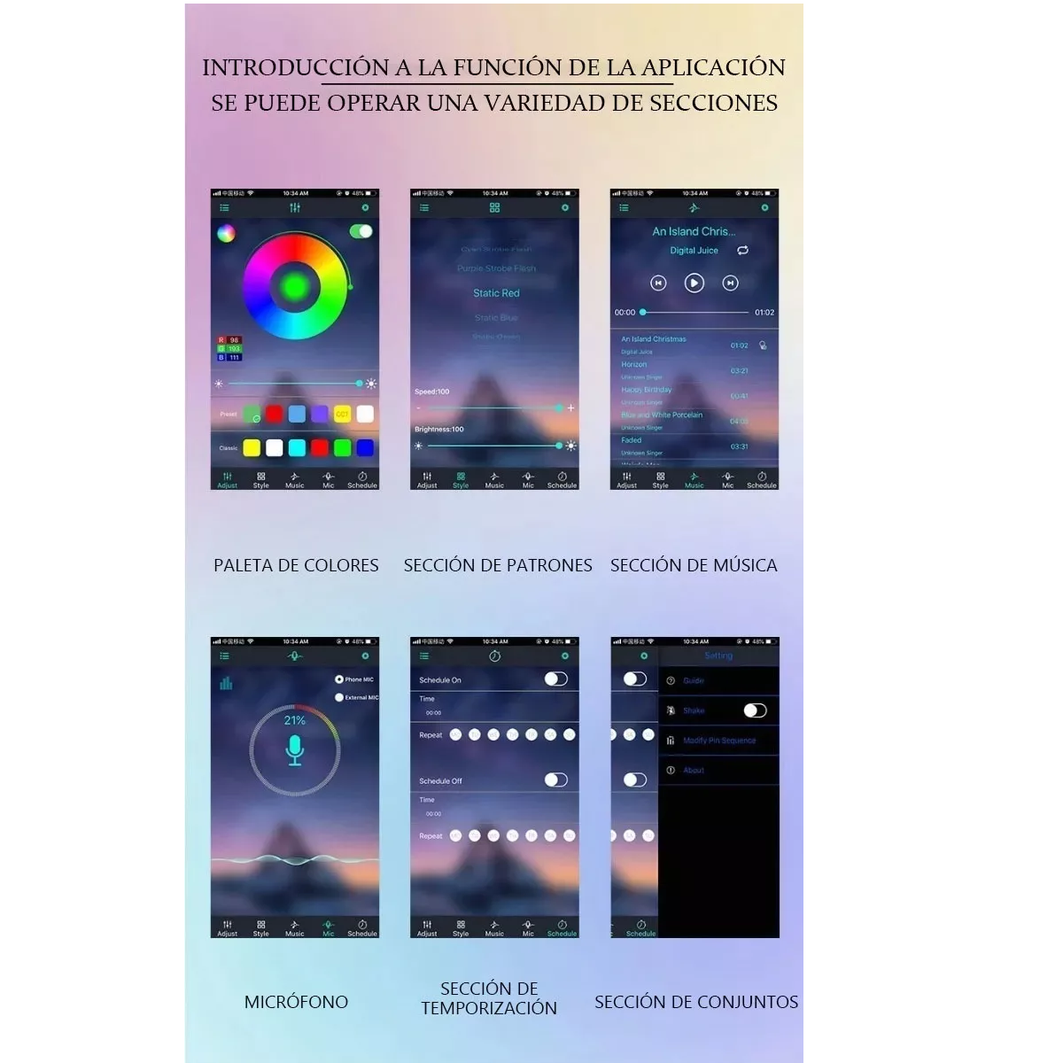 Pack 6 En 1 Tira De Luces Led Interior Luz Para Auto/rgb Neón