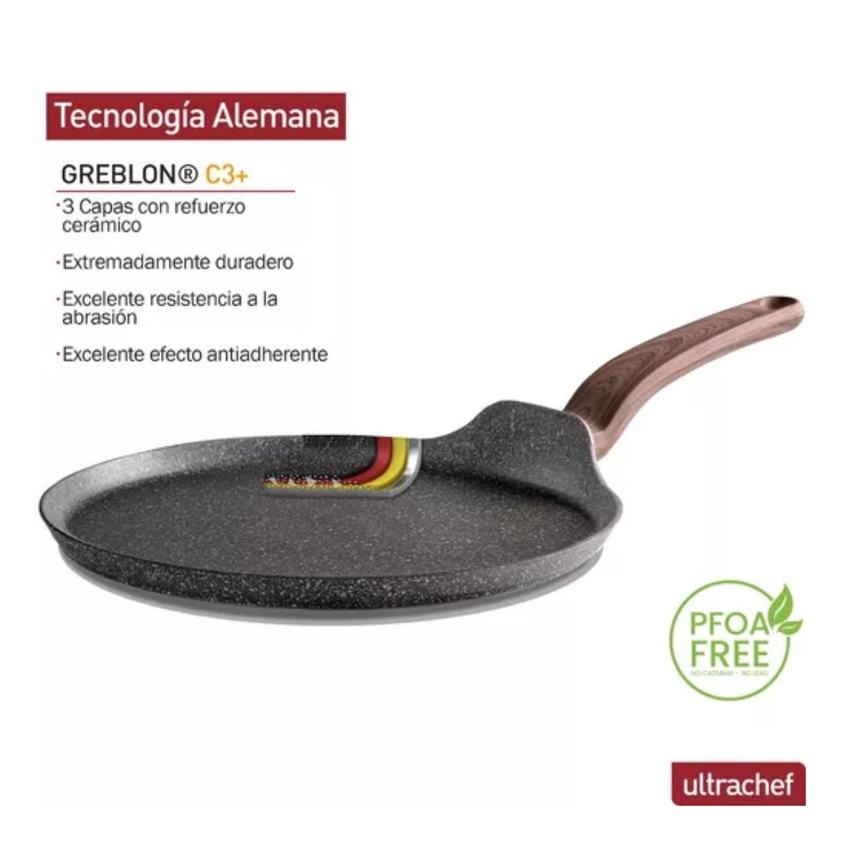 Sarten Crepera Antiadherente Ultrachef 28cm Aluminio Aleman Gris Oxford
