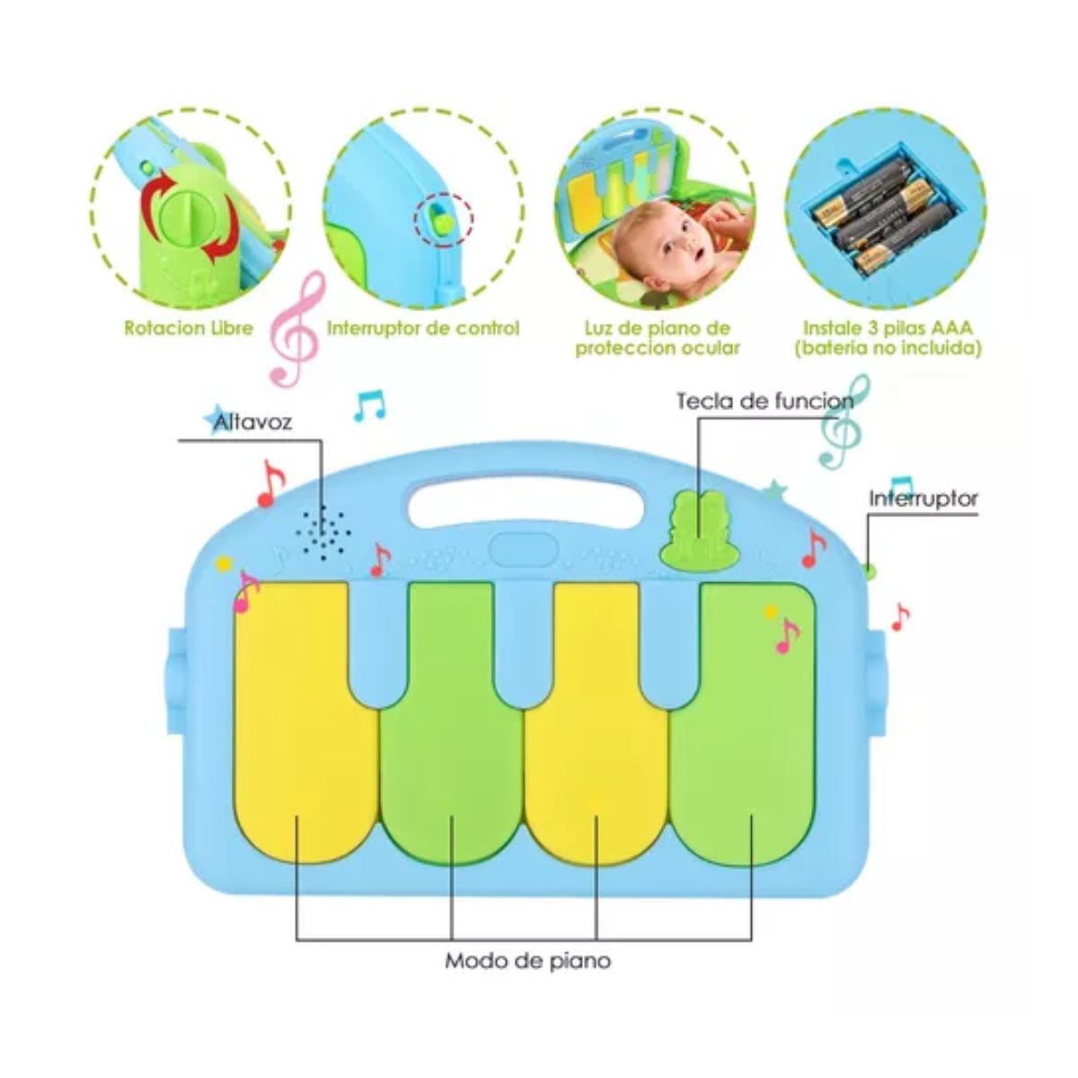 Gimnasio Juguete Alfombra Música Tapete 0-36 Mes 7 En 1 Verde