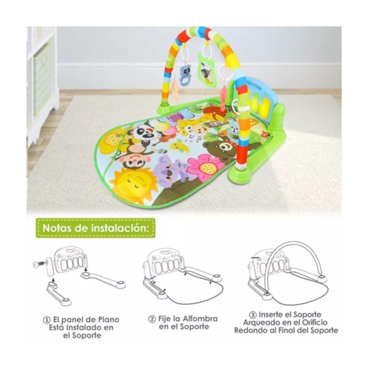 Gimnasio Juguete Alfombra Música Tapete 0-36 Mes 7 En 1 Verde