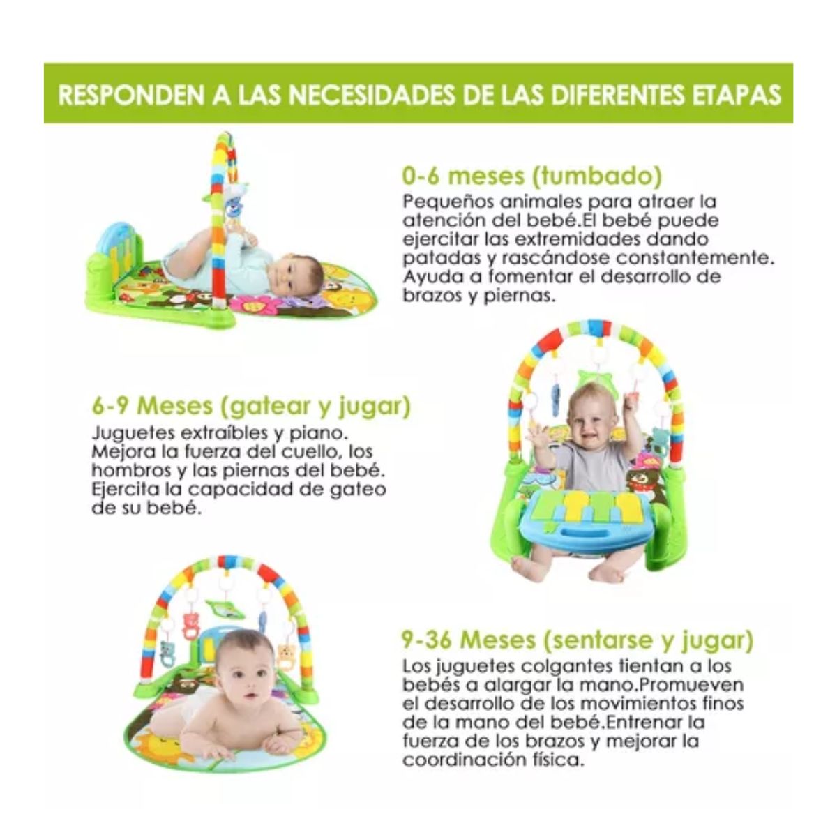 Gimnasio Juguete Alfombra Música Tapete 0-36 Mes 7 En 1 Verde