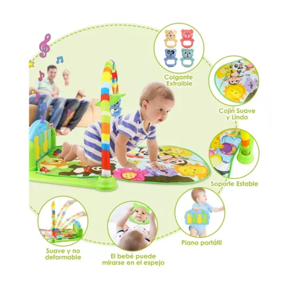 Gimnasio Juguete Alfombra Música Tapete 0-36 Mes 7 En 1 Verde