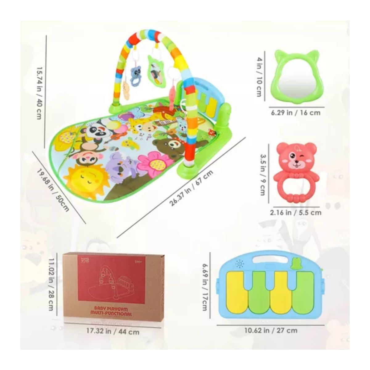 Gimnasio Juguete Alfombra Música Tapete 0-36 Mes 7 En 1 Verde