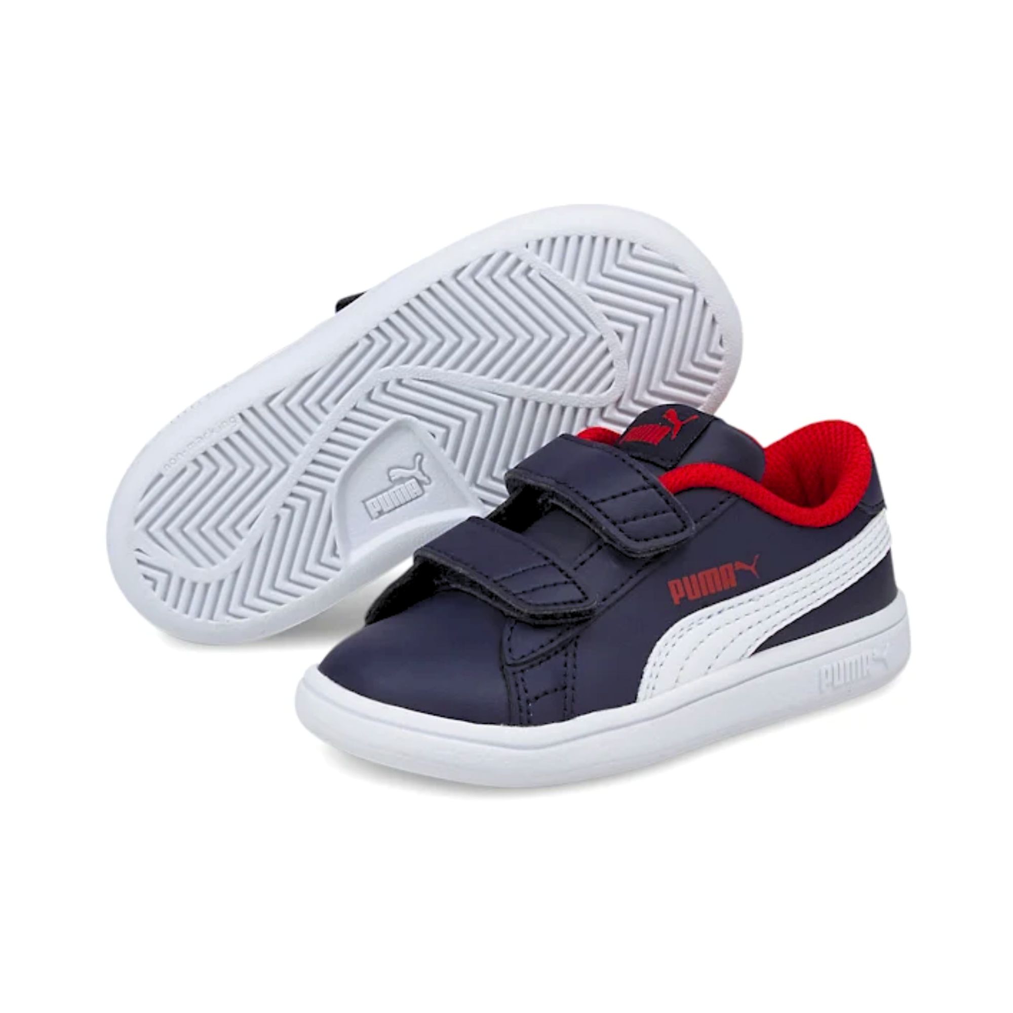 Tenis Puma Smash V2 L Velcro Azul Marino con Blanco Rojo Bebé Originales 36517413