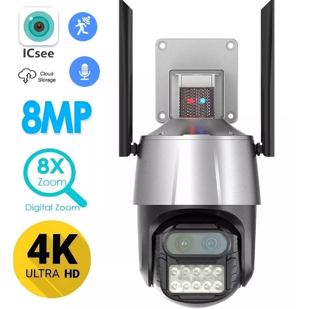Cámara De Seguridad 8mpx Wifi Ip Exterior Alarma Sirena P10