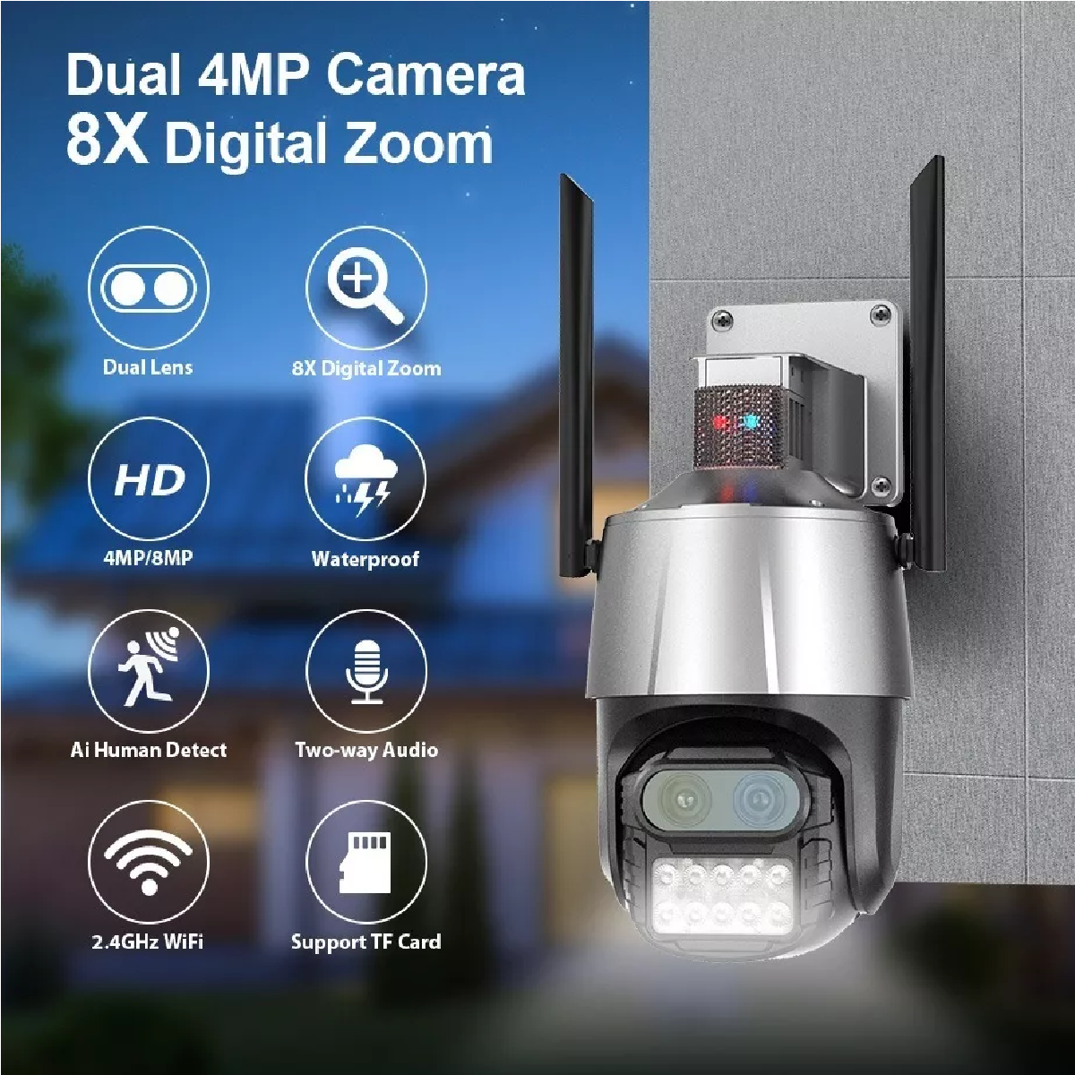 Cámara De Seguridad 8mpx Wifi Ip Exterior Alarma Sirena P10