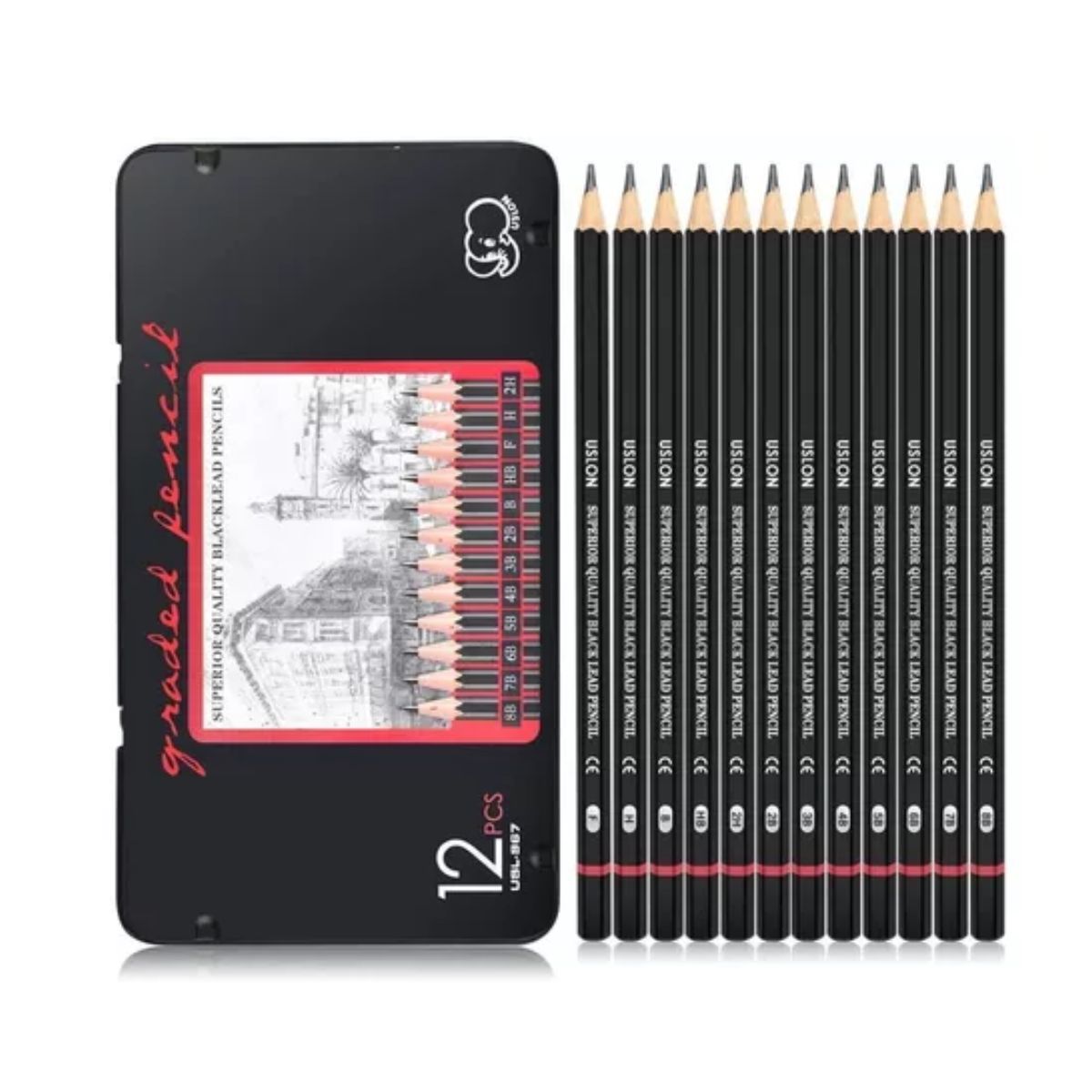 12 Kit Profesional Lápices Grafito De Dibujo Con Pencil H&b
