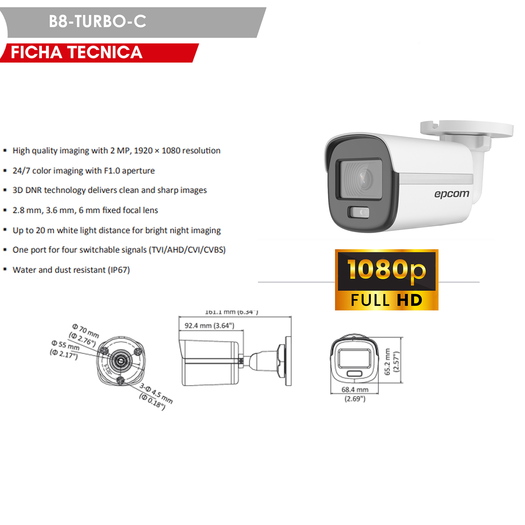 Kit Cámaras De Video Vigilancia A Color 24hrs Colorvu Lite 1080p Full Hd Epcom