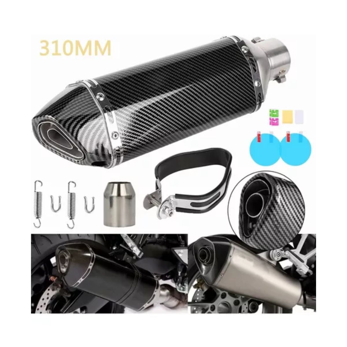 Escape Silenciador Deportivo Universal Para Moto 38-51mm Negro