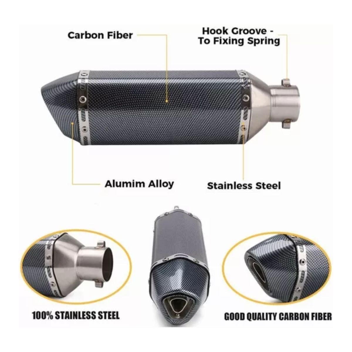 Escape Silenciador Deportivo Universal Para Moto 38-51mm Negro