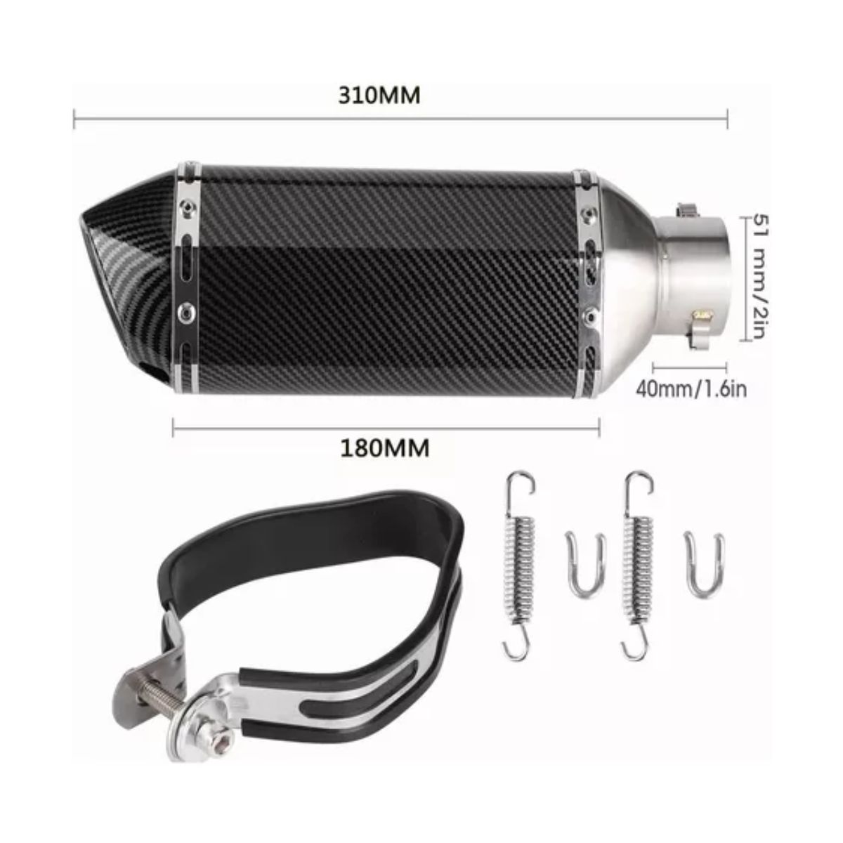 Escape Silenciador Deportivo Universal Para Moto 38-51mm Negro