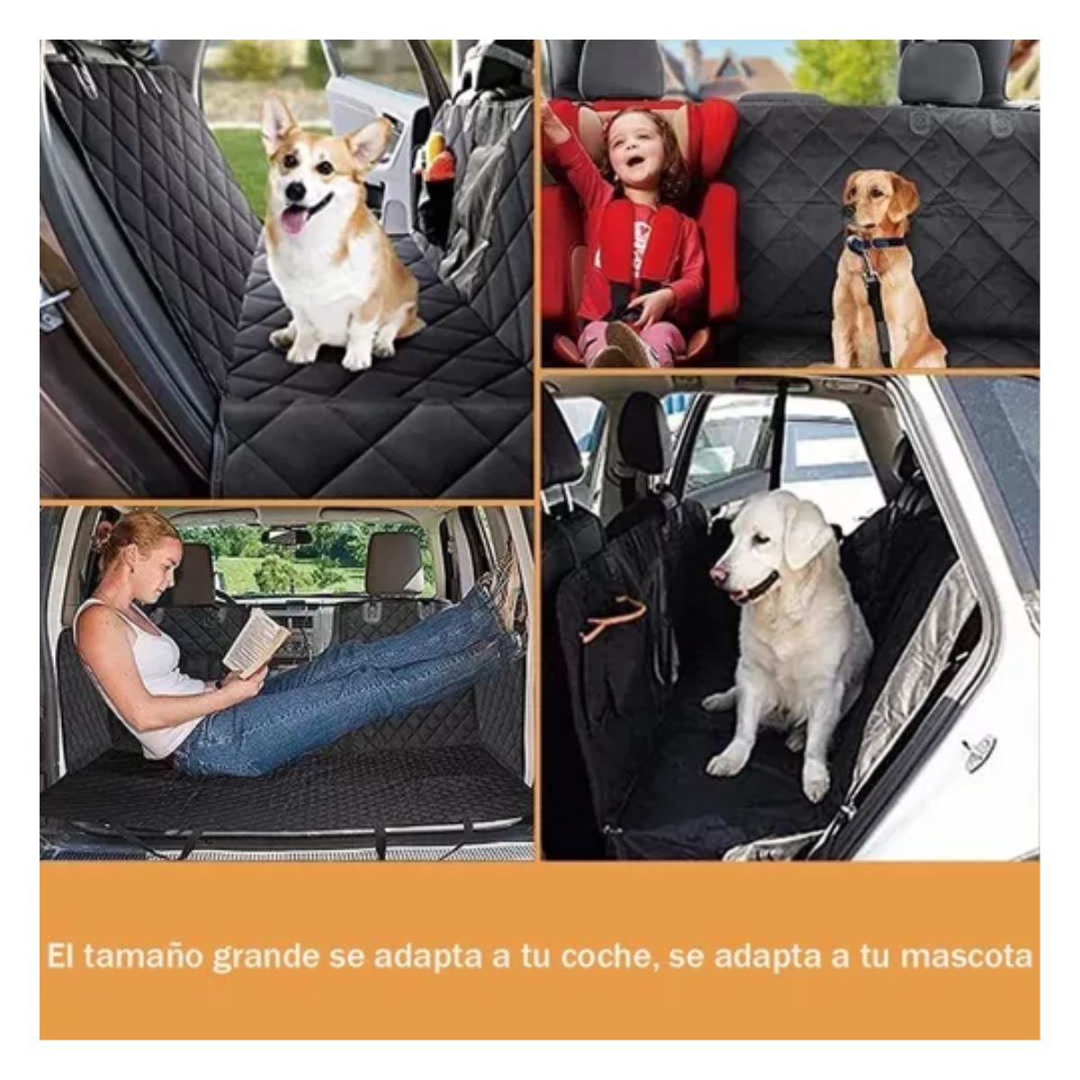 Cubre Asientos De Auto Para Perro/Mascotas Fuda Impermeable Negro/Naranja