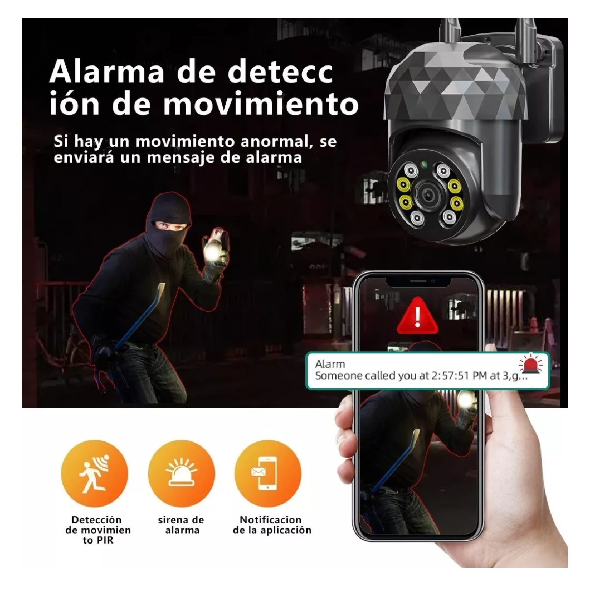 Cámara Seguridad Wifi 2mp Hd Videovigilancia Remota/alarma Negro