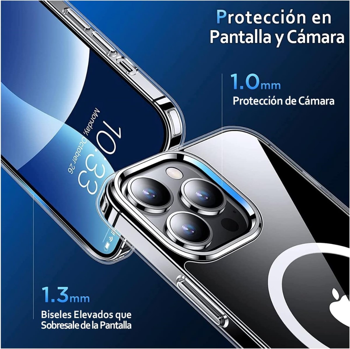 Funda para iPhone 13 Pro de 6.7 Case Transparente con Protector de  Pantalla, Estuche con Carga