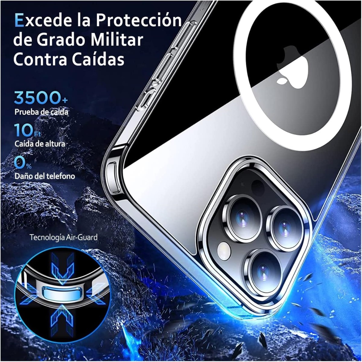 Funda para iPhone 12 Pro MAX de 6.7" Case Transparente con Protector de Pantalla, Estuche con Carga Magnética e inalámbrica Magsafe (2023) Carcasa a Prueba de Golpes Uso Rudo