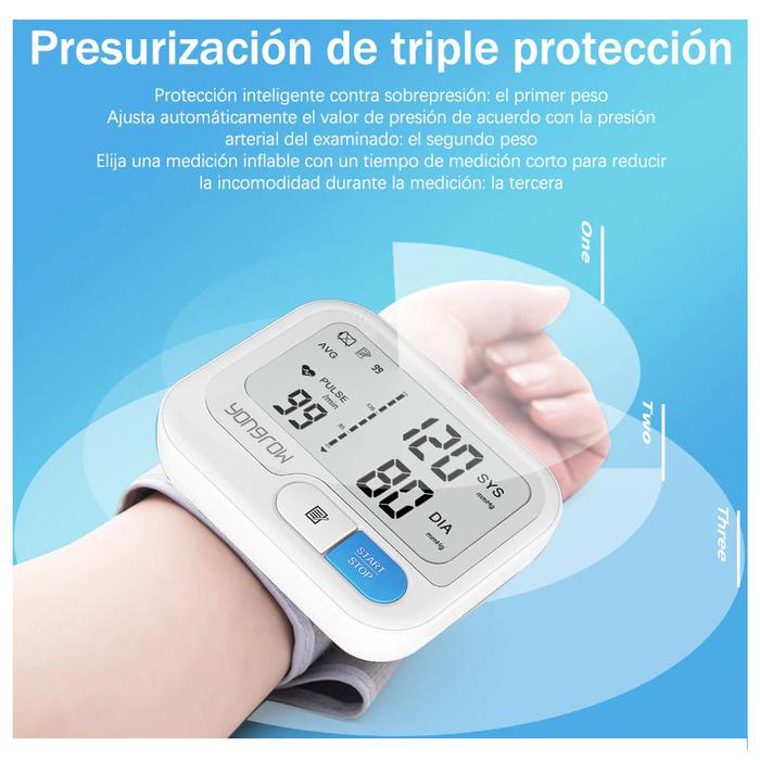 Medidores de Presión para Ancianos MXPSX-001-18 1pza Blanco LCD 2 Pilas AAA 135 a 195mm Diámetro Muñeca PressuLux