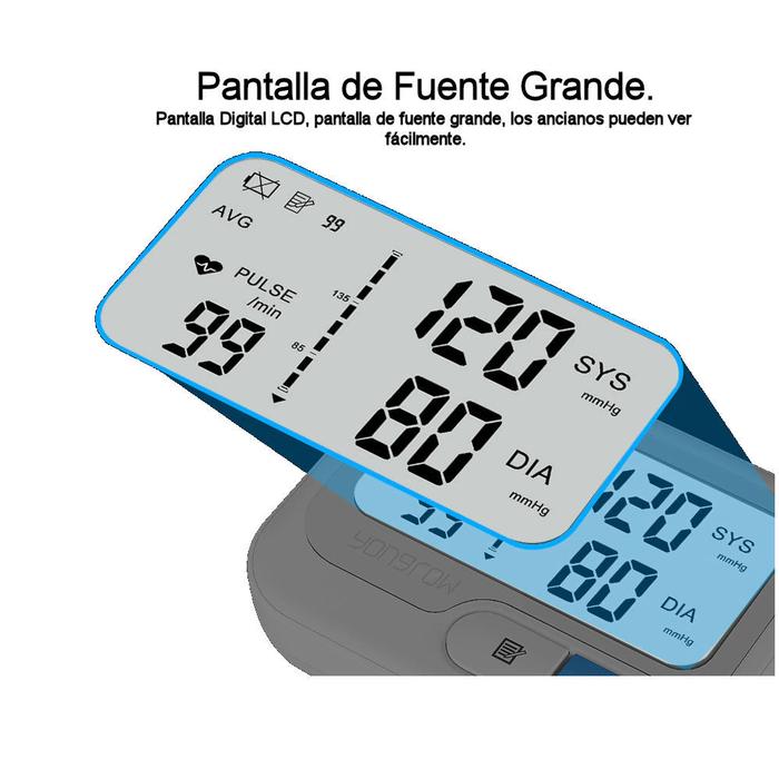 Manómetros para adultos MXPSX-001-14 1pza Blanco LCD 2 Pilas AAA 135 a 195mm Diámetro Muñeca PressuLux