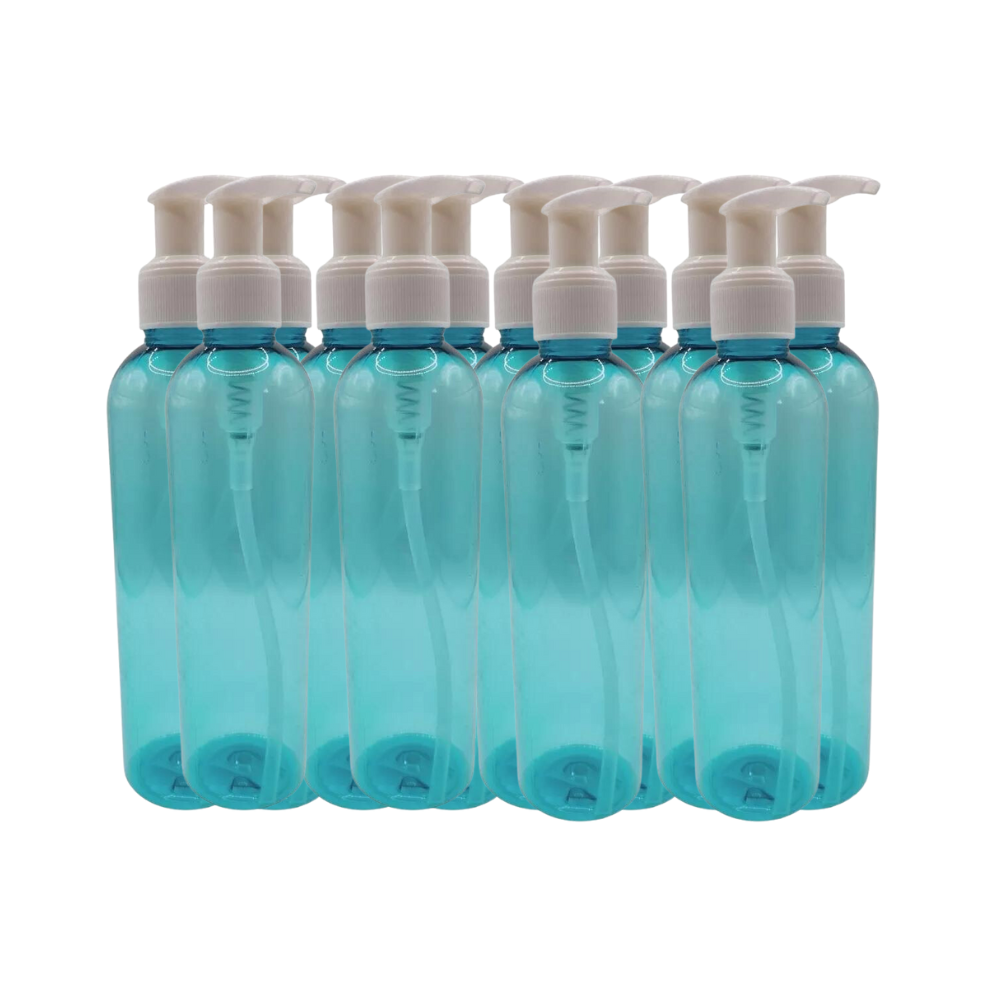 12 Botellas Anfora Oval 250 ML Con Dosificador Color Celeste