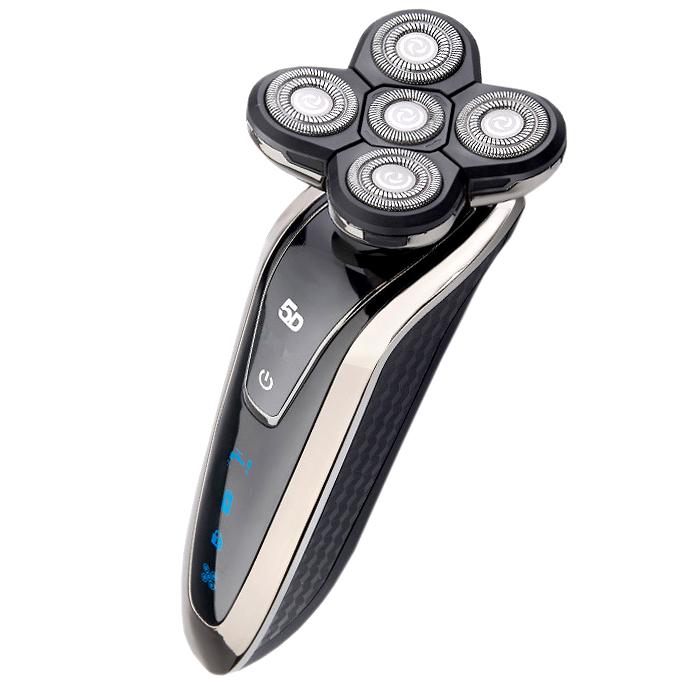 Maquina de Afeitar 5d contra agua, MXZOR-002-4, Plata, 120V, 5 Navajas, Recargable, Giratorio, 60Min,, RazorPro